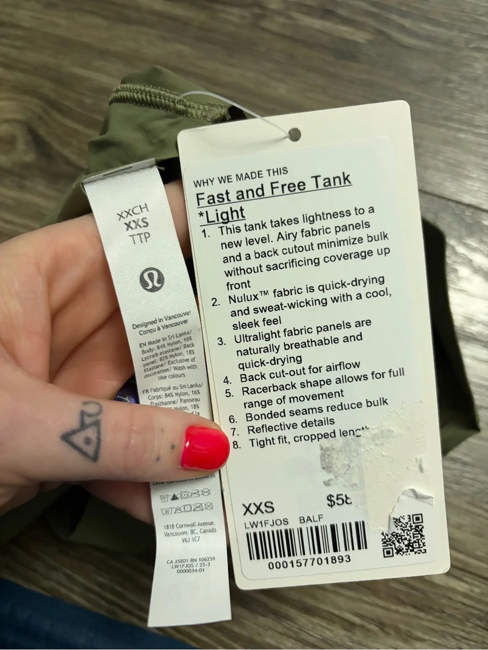 NWT Lululemon Fast and Free Tank Top *Light (Bay Leaf) Size XXS